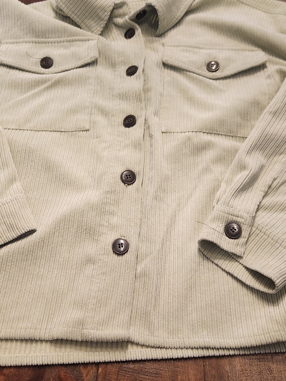Light Sage Corduroy Button-Up Shirt Jacket